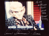 Autographed pic of screen capture of Armin Shimerman as Quark.