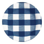 plates with a blue checkerboard pattern