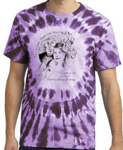 con logo on with lavender center circle, tie dye purple around it
