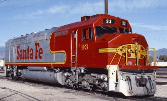 red train engine, Santa Fe 93
