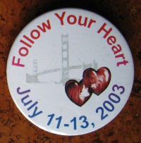 con logo, name & date on a round button/badge