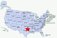 US map with a star on Dallas