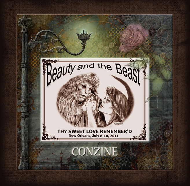 Title graphic: The con logo (Catherine and Vincent holding hands, gazing up at each other) Art by Renate Haller, border by Chan.) The graphic suggests the intimate atmosphere of old New Orleans, the Vieux Carre - a lamp post shining in the darkness, wrought iron balconies, old brick, a mist-like rose - as a backdrop for the con logo.