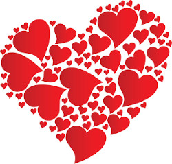 a bunch of smaller hearts in the shape of a bigger heart