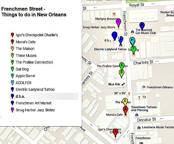 map - Frenchmen Street - Things to do in New Orleans